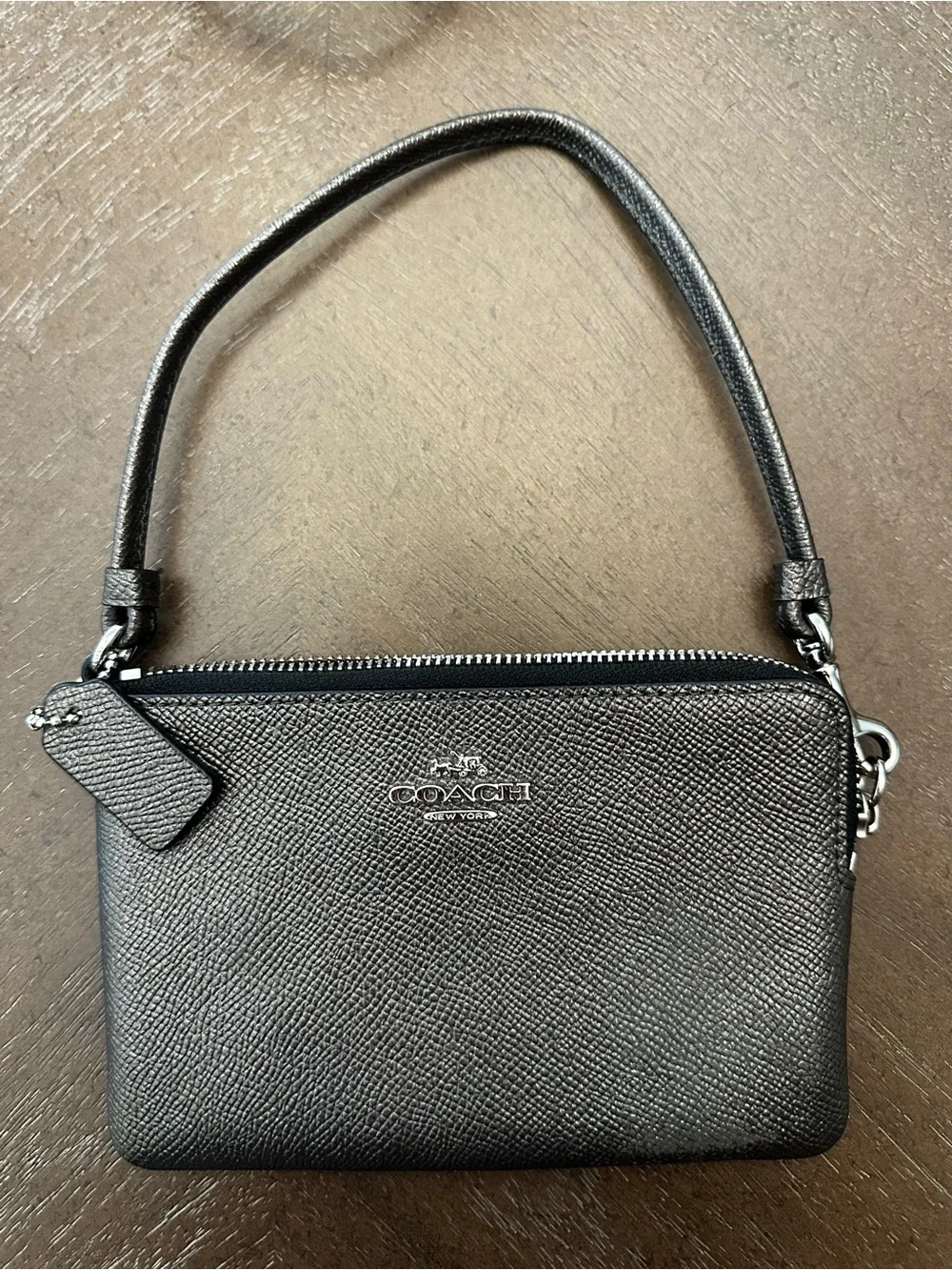 Coach Metallic Gunmetal Leather Wristlet Wallet